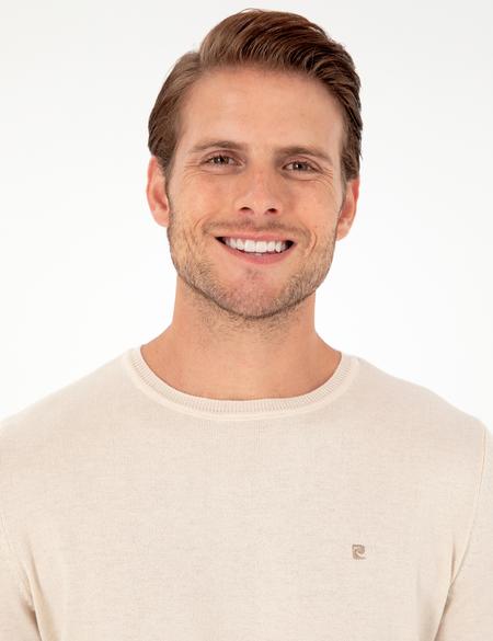 Bej Slim Fit Bisiklet Yaka Basic Triko Kazak - 50296621001