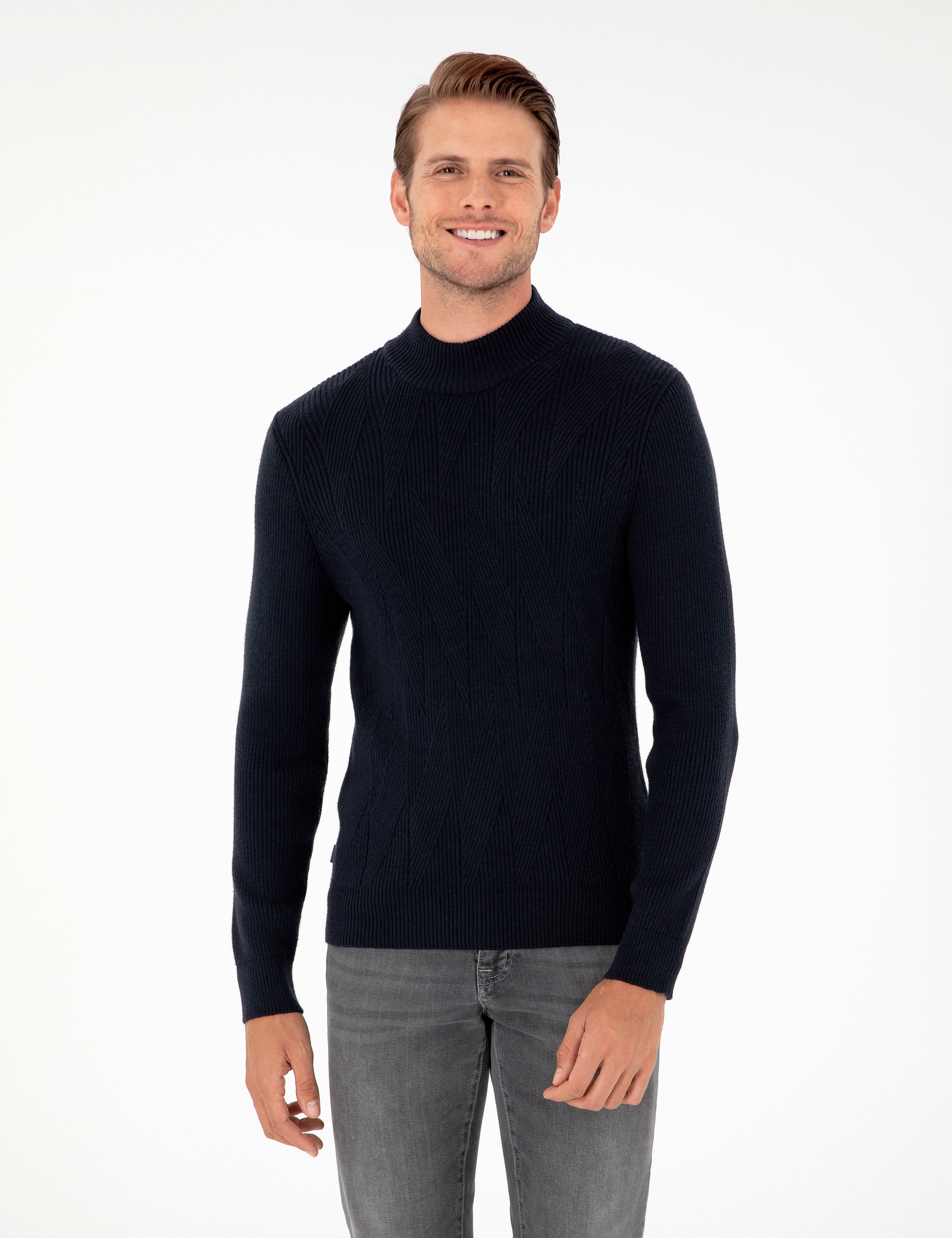 Lacivert Slim Fit Yarım Balıkçı Yaka Triko Kazak