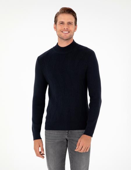 Lacivert Slim Fit Yarım Balıkçı Yaka Yün Karışımlı Triko Kazak - 50296462018