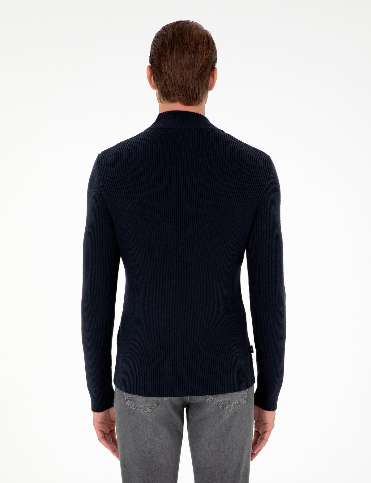 Lacivert Slim Fit Yarım Balıkçı Yaka Yün Karışımlı Triko Kazak - 50296462018