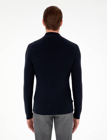 Lacivert Slim Fit Yarım Balıkçı Yaka Triko Kazak