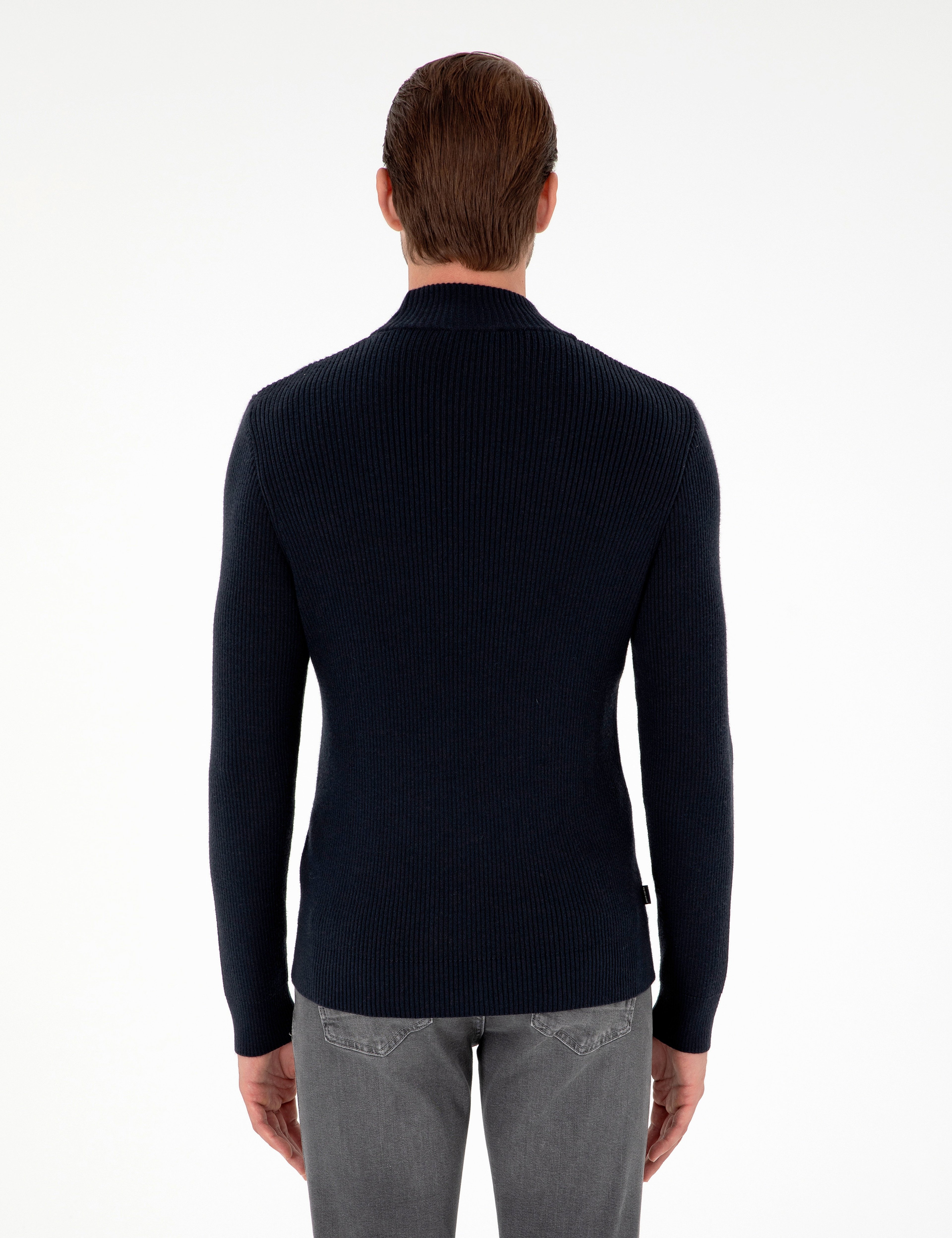 Lacivert Slim Fit Yarım Balıkçı Yaka Triko Kazak