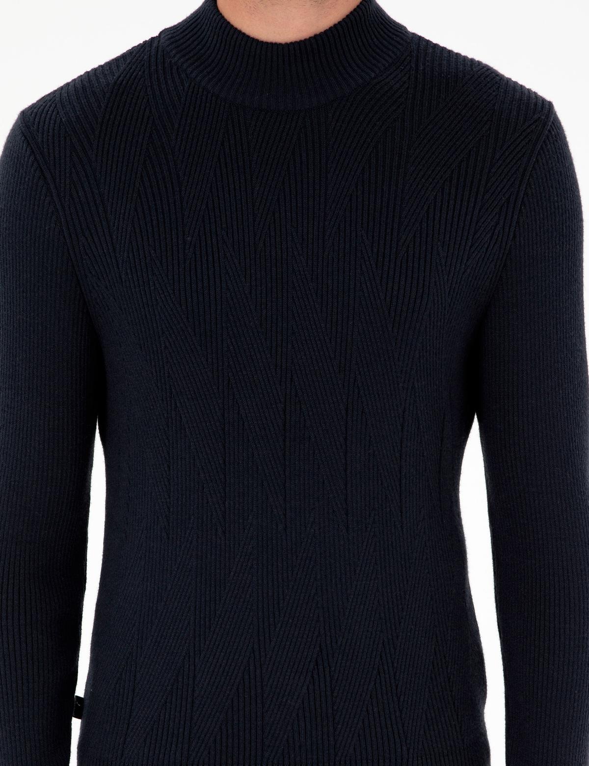 Lacivert Slim Fit Yarım Balıkçı Yaka Yün Karışımlı Triko Kazak - 50296462018