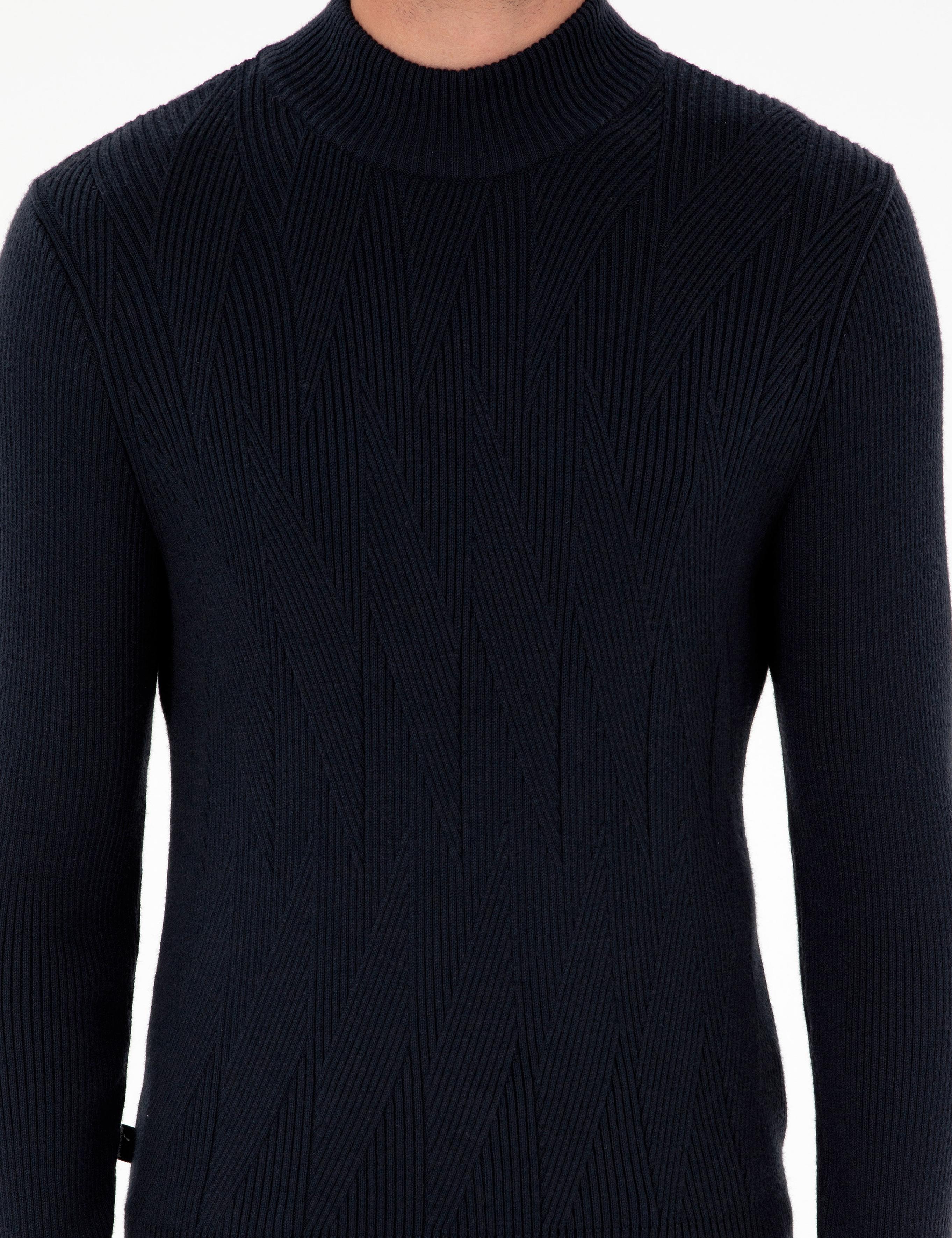 Lacivert Slim Fit Yarım Balıkçı Yaka Yün Karışımlı Triko Kazak