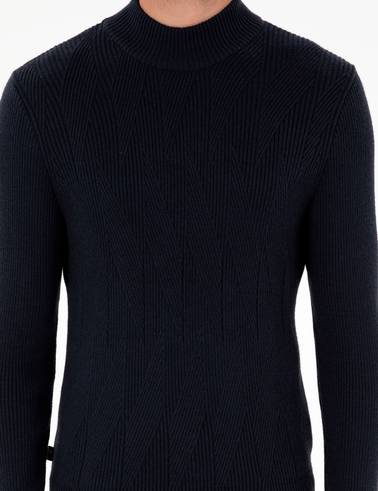 Lacivert Slim Fit Yarım Balıkçı Yaka Triko Kazak
