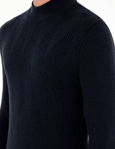 Lacivert Slim Fit Yarım Balıkçı Yaka Triko Kazak