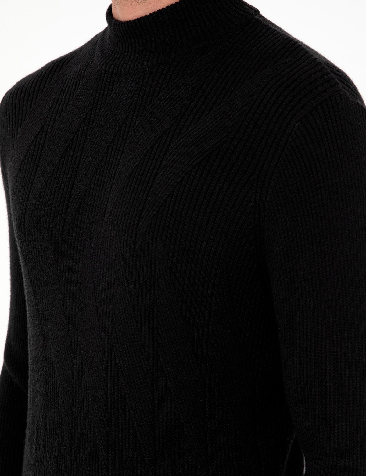 Siyah Slim Fit Yarım Balıkçı Yaka Yün Karışımlı Triko Kazak - 50296462028