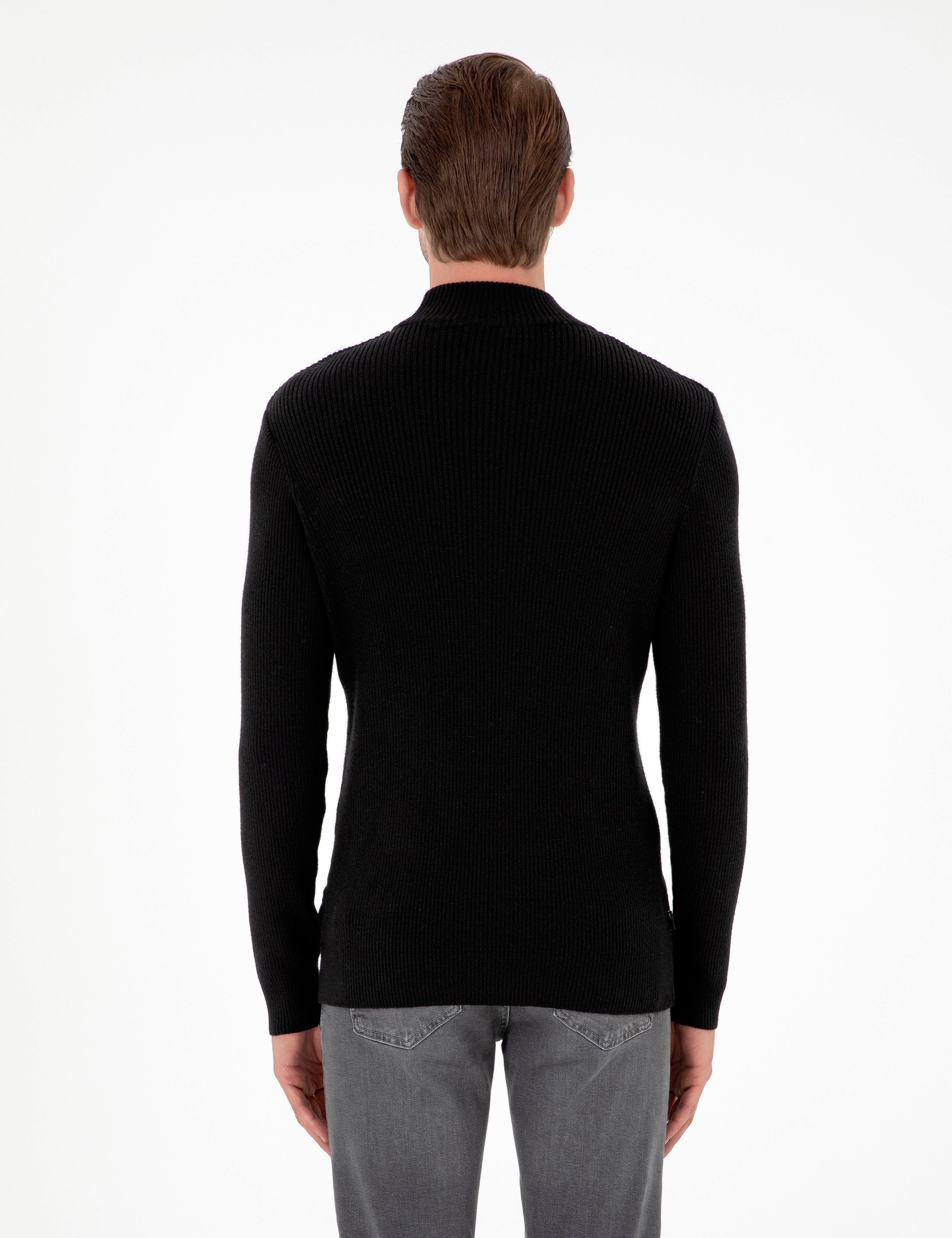 Siyah Slim Fit Yarım Balıkçı Yaka Triko Kazak - Image 5