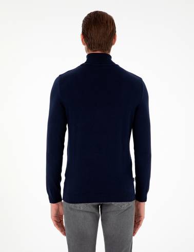Lacivert Slim Fit Balıkçı Yaka Basic Triko Kazak