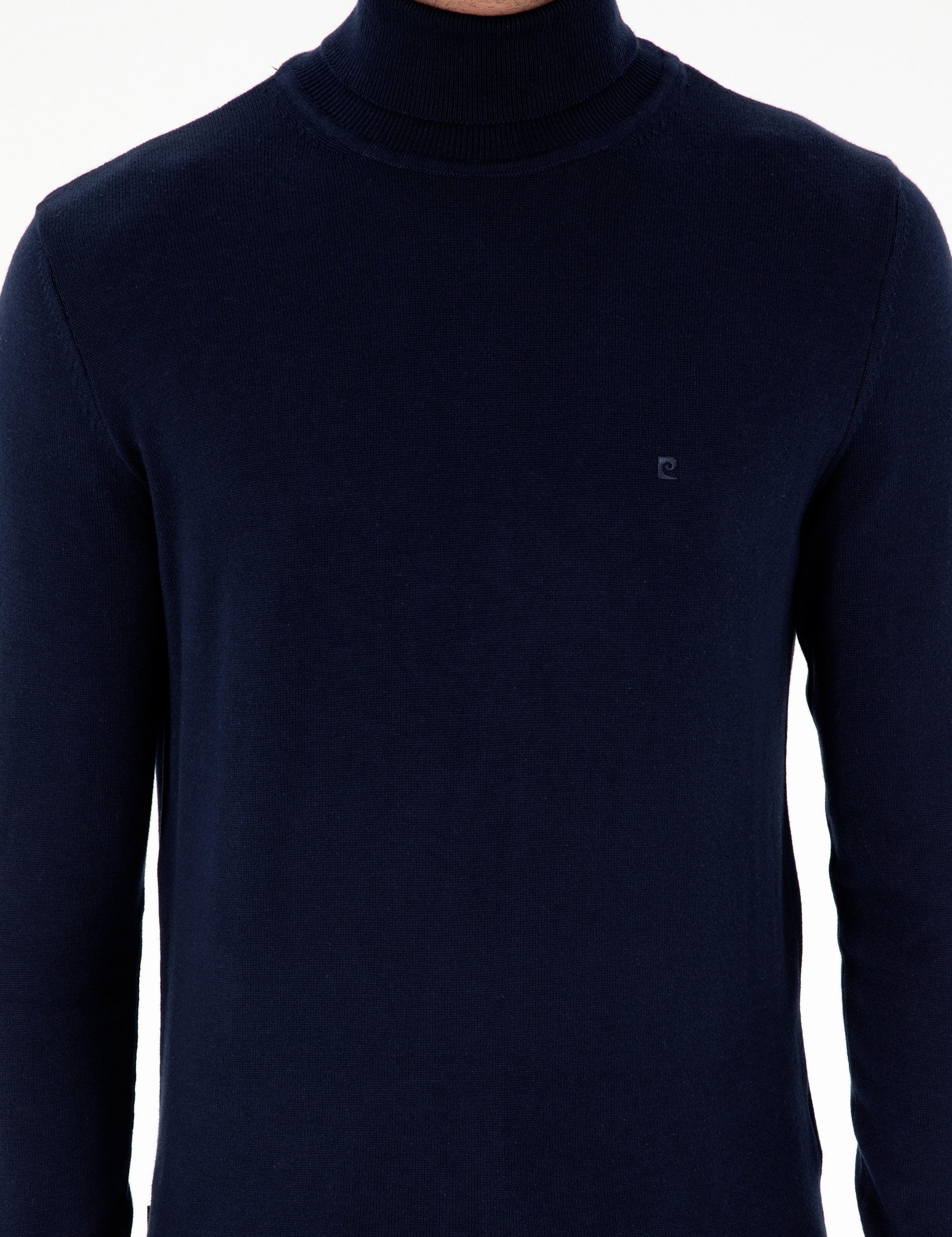 Lacivert Slim Fit Balıkçı Yaka Basic Triko Kazak