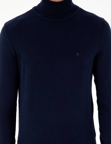 Lacivert Slim Fit Balıkçı Yaka Basic Triko Kazak