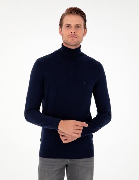 Lacivert Slim Fit Balıkçı Yaka Basic Triko Kazak - 50296582007