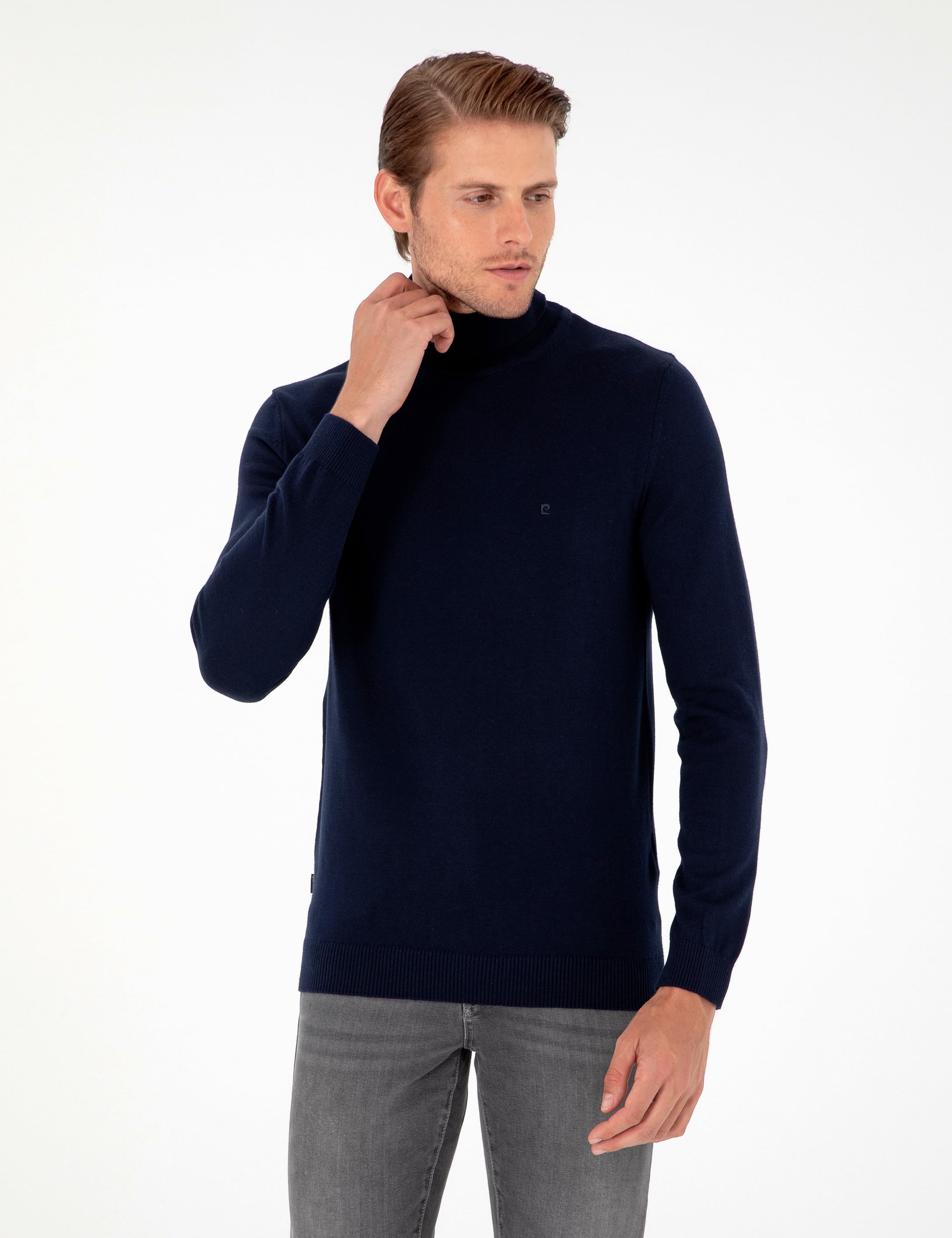 Lacivert Slim Fit Balıkçı Yaka Basic Triko Kazak