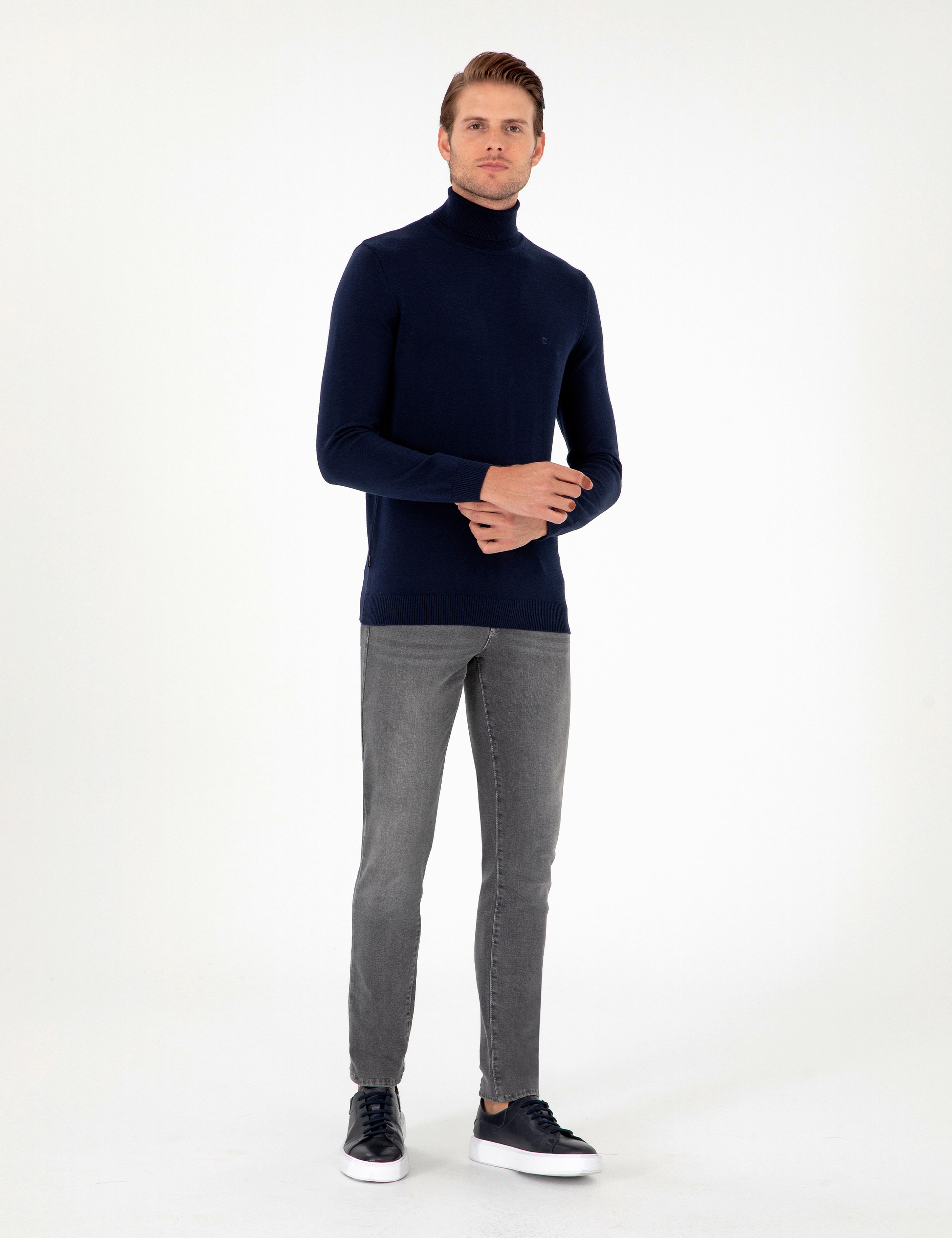 Lacivert Slim Fit Balıkçı Yaka Basic Triko Kazak