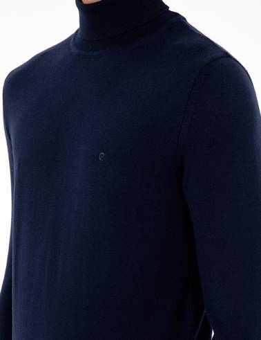 Lacivert Slim Fit Balıkçı Yaka Basic Triko Kazak