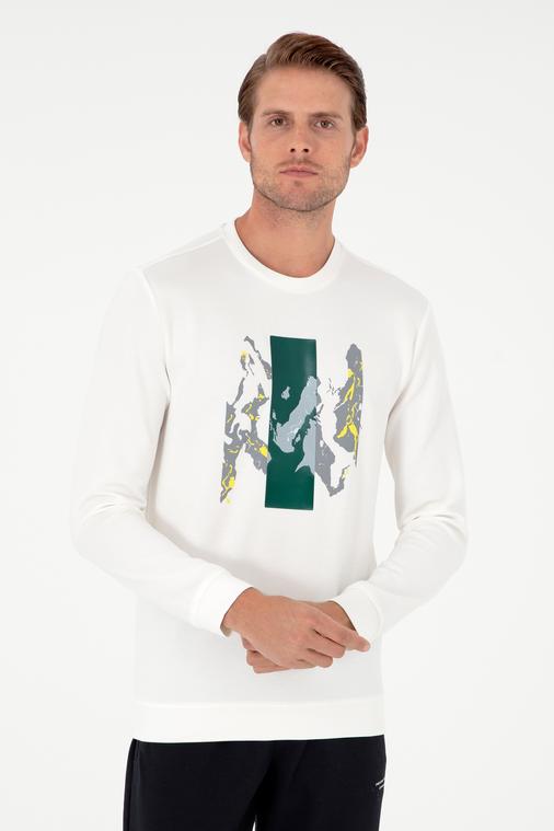 Ekru Regular Fit Bisiklet Yaka Sweatshirt