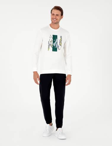 Ekru Regular Fit Bisiklet Yaka Sweatshirt