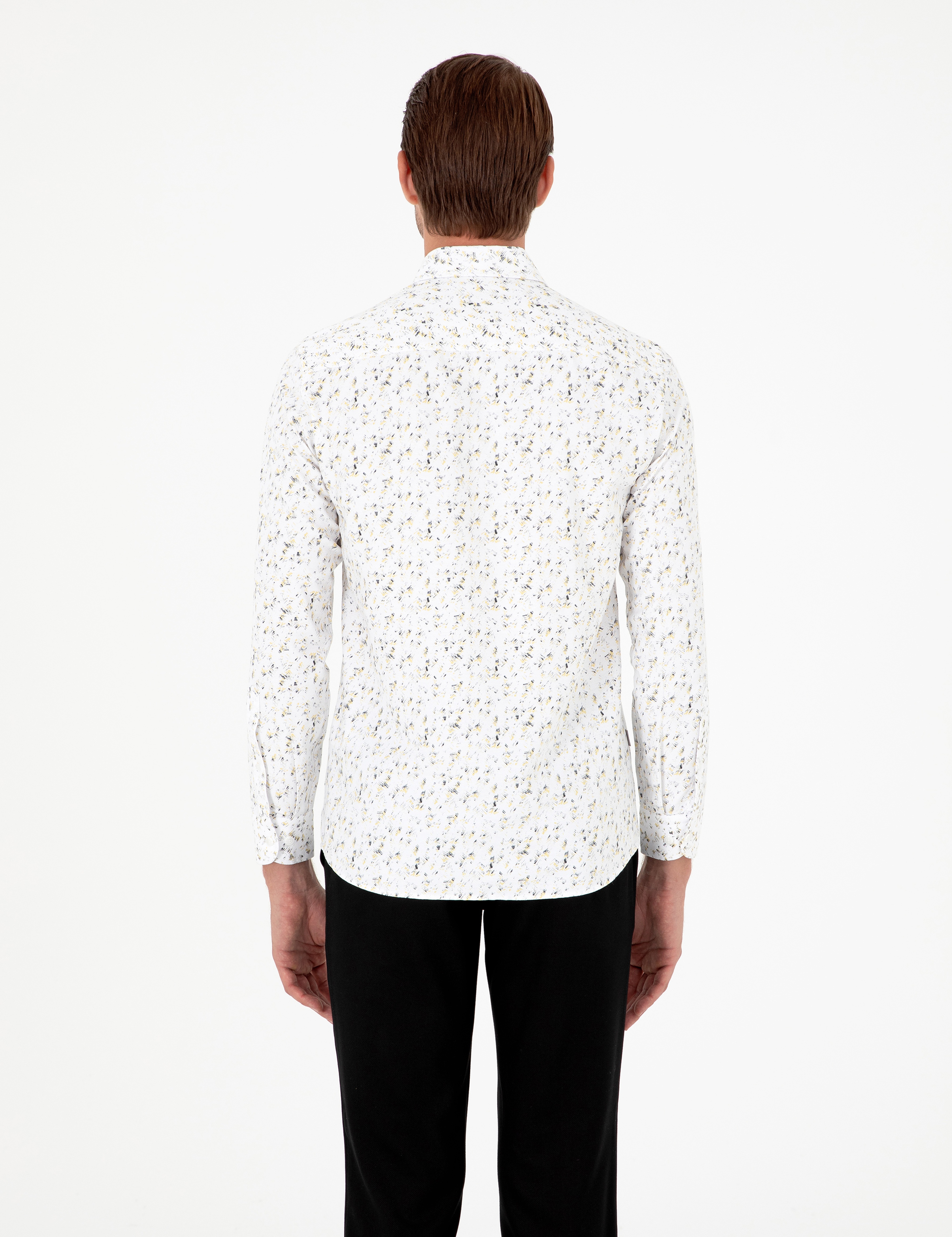 Gri Slim Fit Uzun Kollu Gömlek - Image 5
