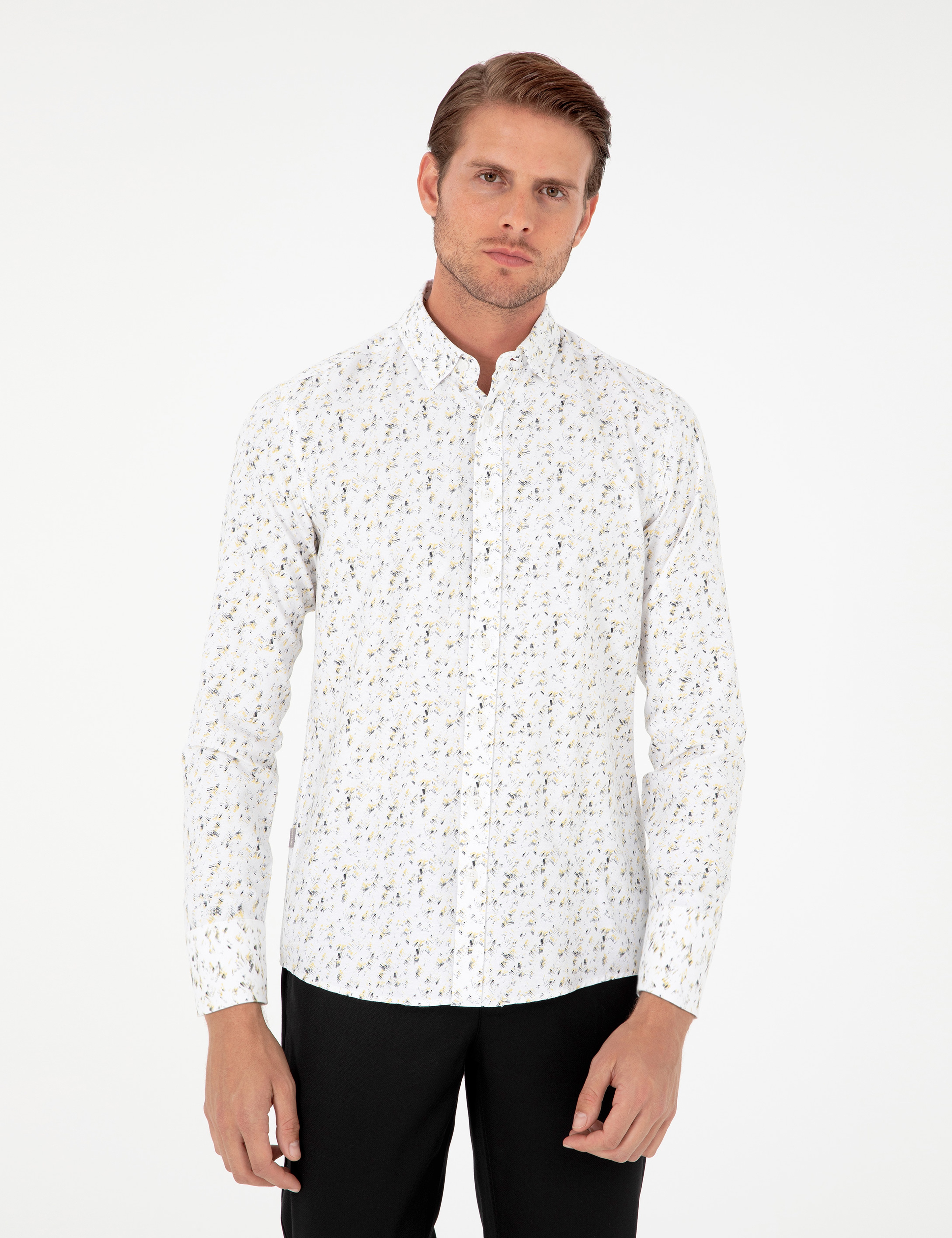 Gri Slim Fit Uzun Kollu Gömlek