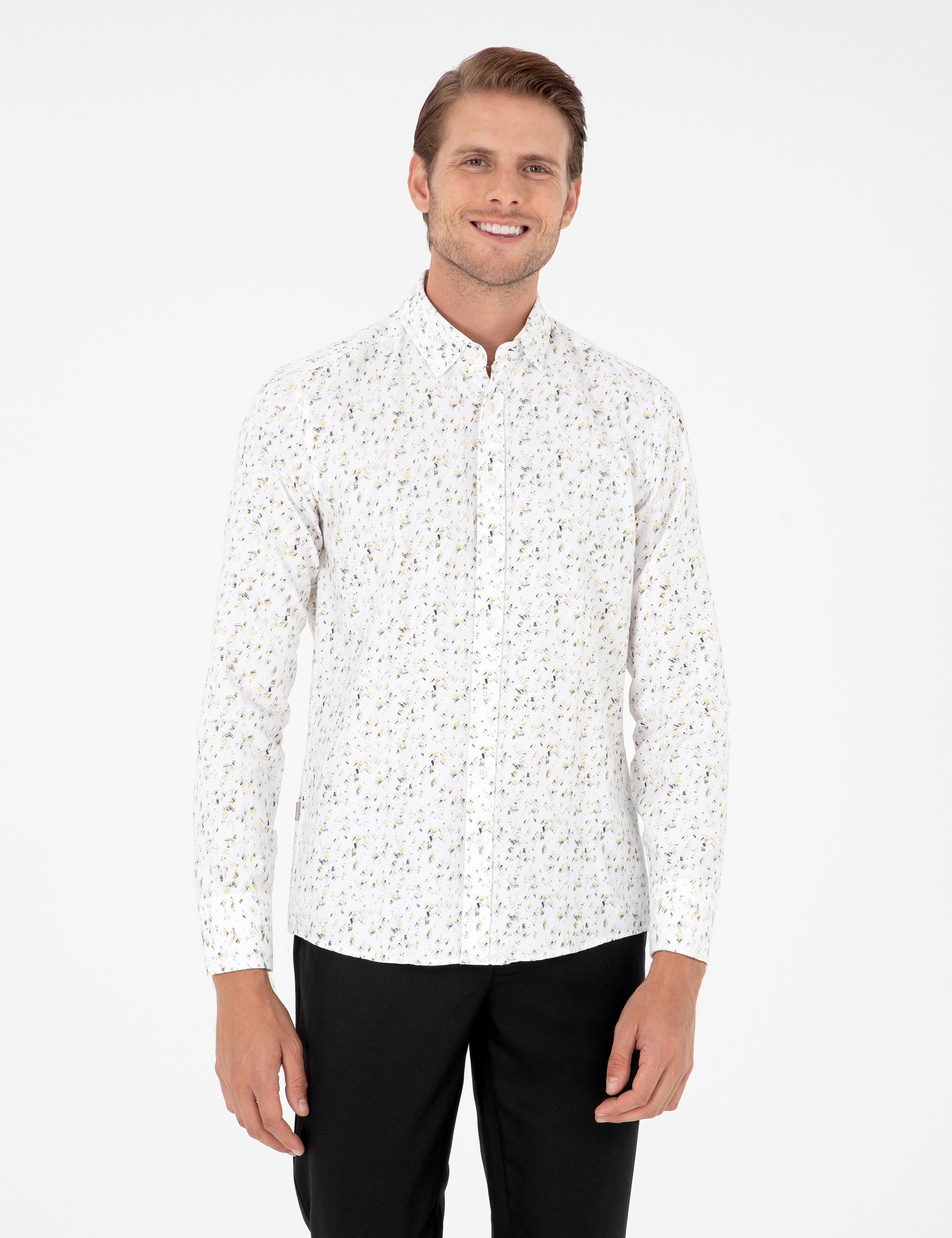 Gri Slim Fit Uzun Kollu Gömlek - Image 1