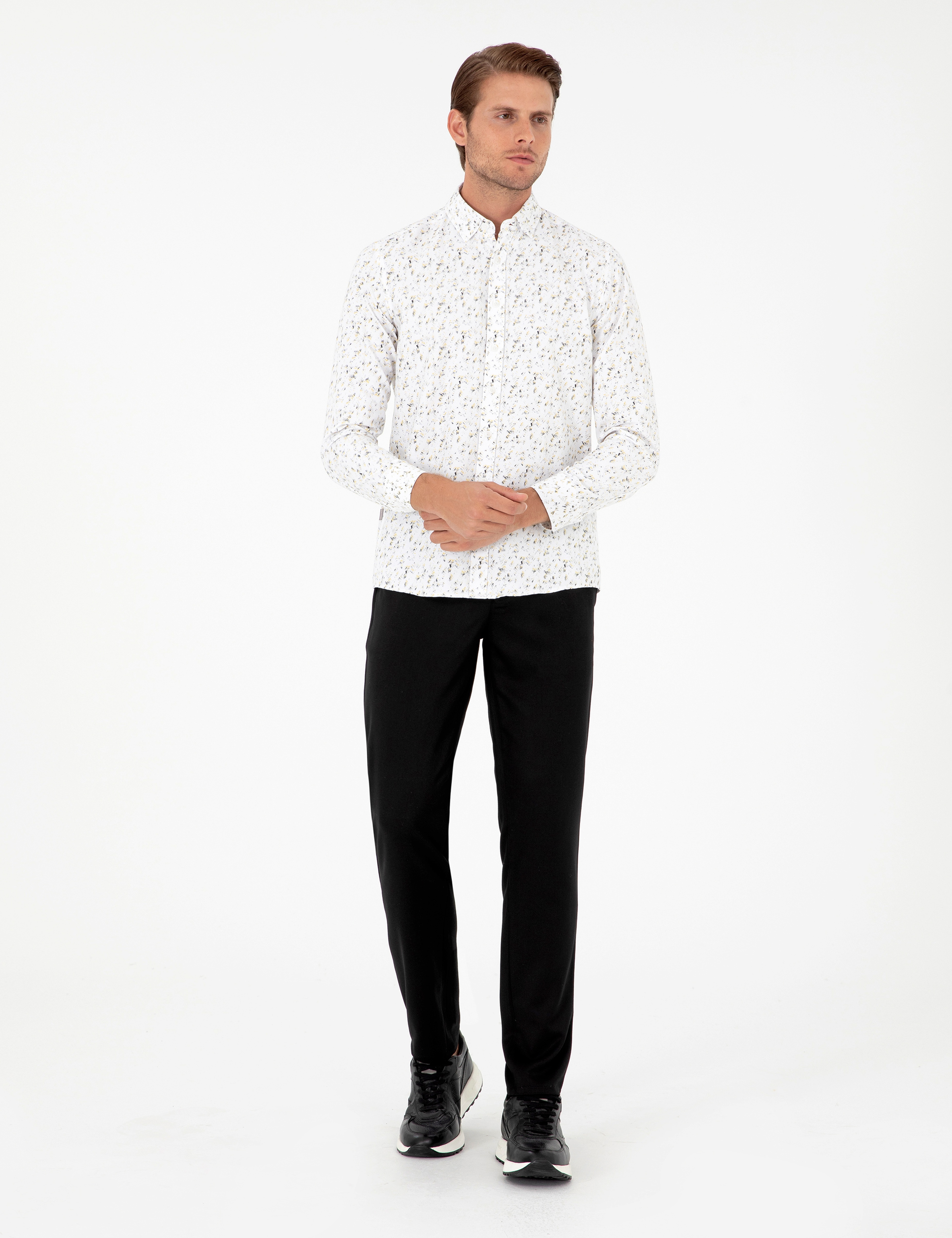 Gri Slim Fit Uzun Kollu Gömlek - Image 4
