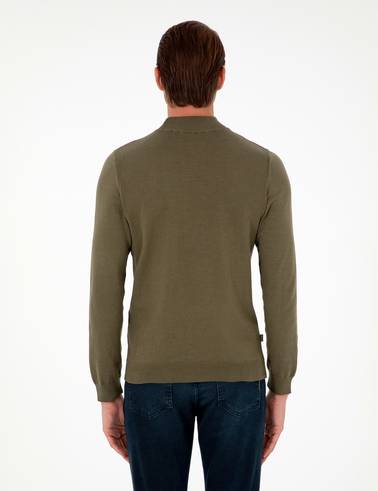 Koyu Haki Slim Fit Yarım Balıkçı Yaka Basic Triko Kazak