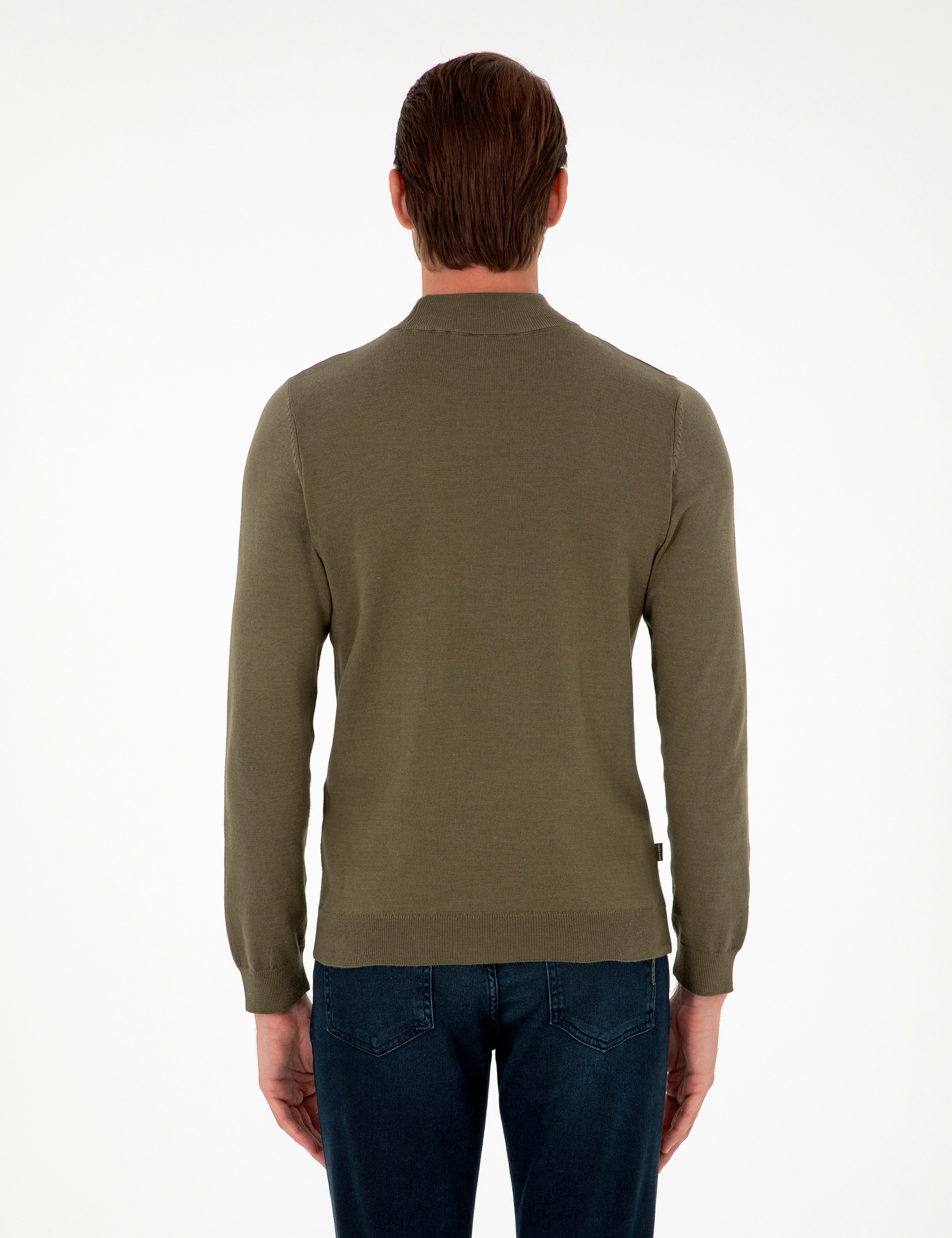 Koyu Haki Slim Fit Yarım Balıkçı Yaka Basic Triko Kazak - Image 5