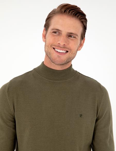 Koyu Haki Slim Fit Yarım Balıkçı Yaka Basic Triko Kazak - 50296614077