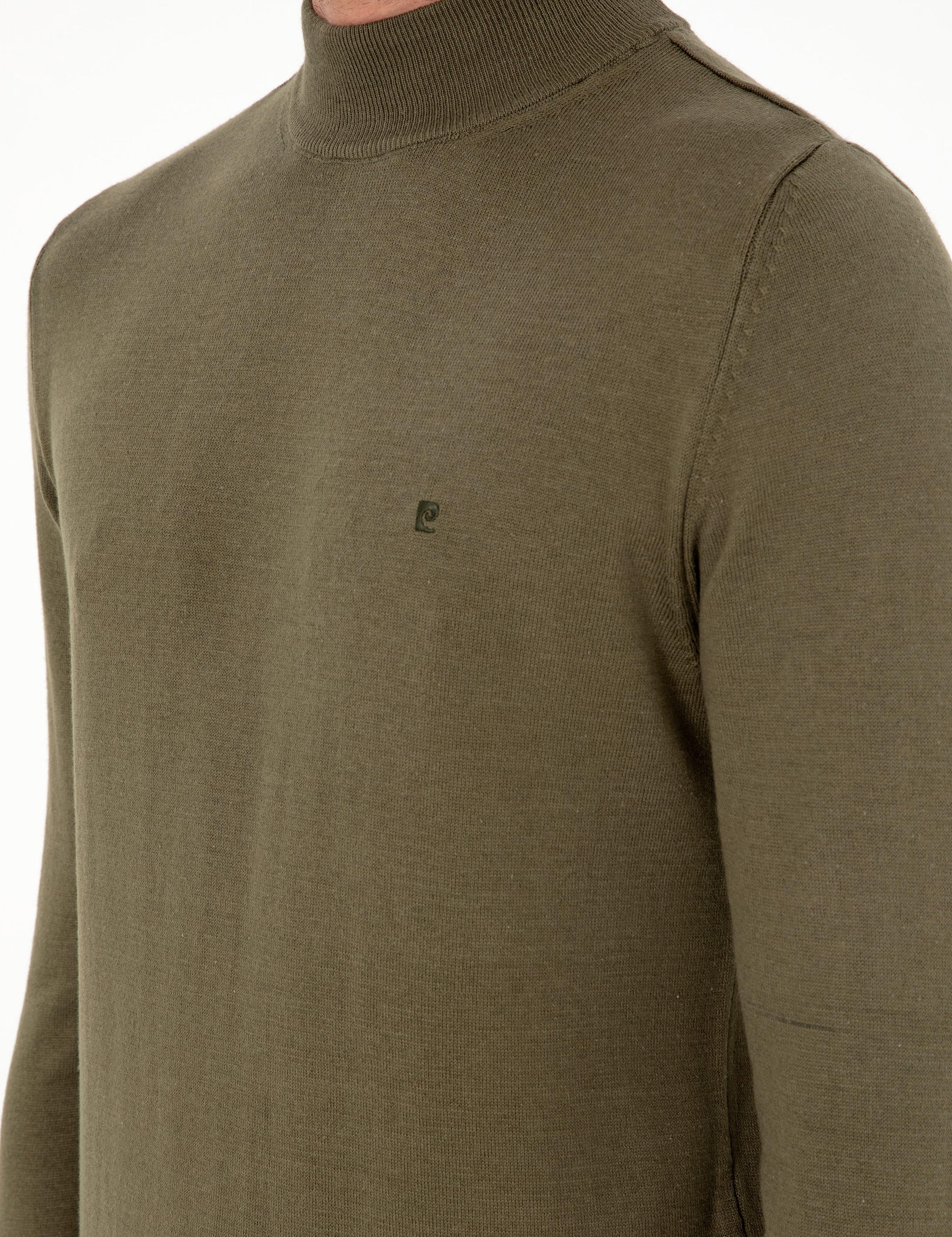 Koyu Haki Slim Fit Yarım Balıkçı Yaka Basic Triko Kazak