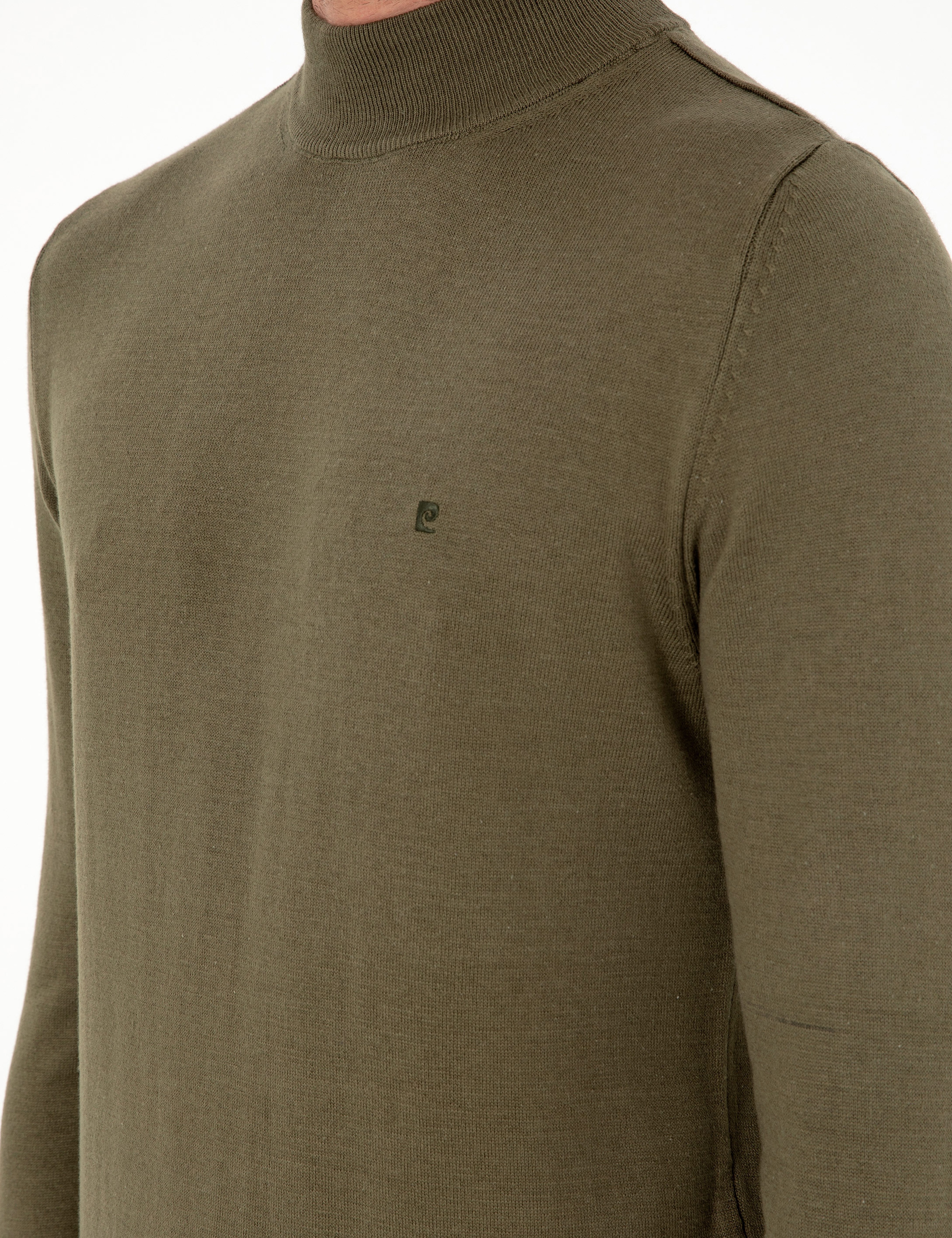Koyu Haki Slim Fit Yarım Balıkçı Yaka Basic Triko Kazak - Image 7