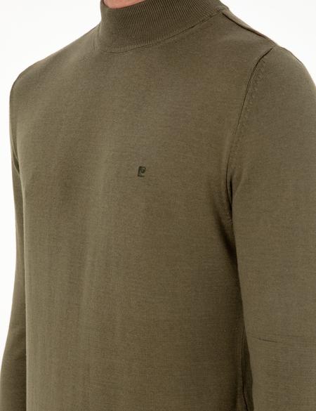 Koyu Haki Slim Fit Yarım Balıkçı Yaka Basic Triko Kazak - 50296614077