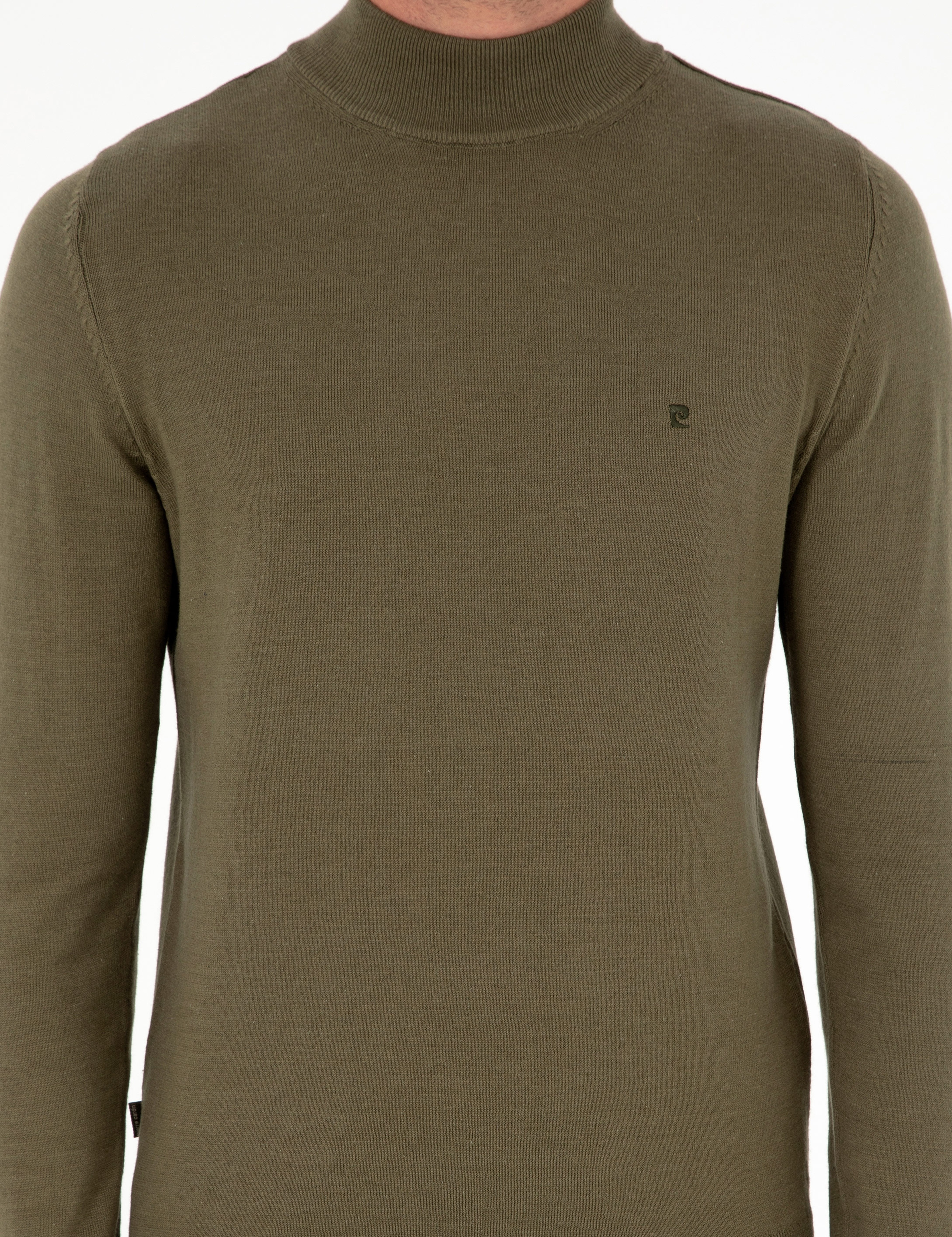 Koyu Haki Slim Fit Yarım Balıkçı Yaka Basic Triko Kazak - Image 6