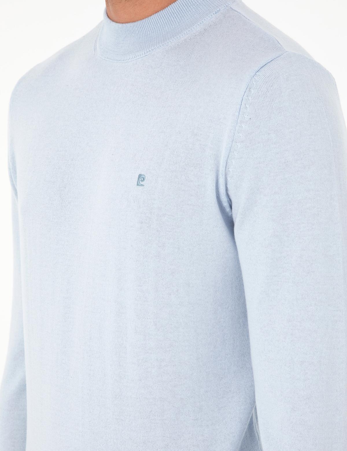 Açık Mavi Slim Fit Çeyrek Yaka Basic Triko Kazak - 50296613003