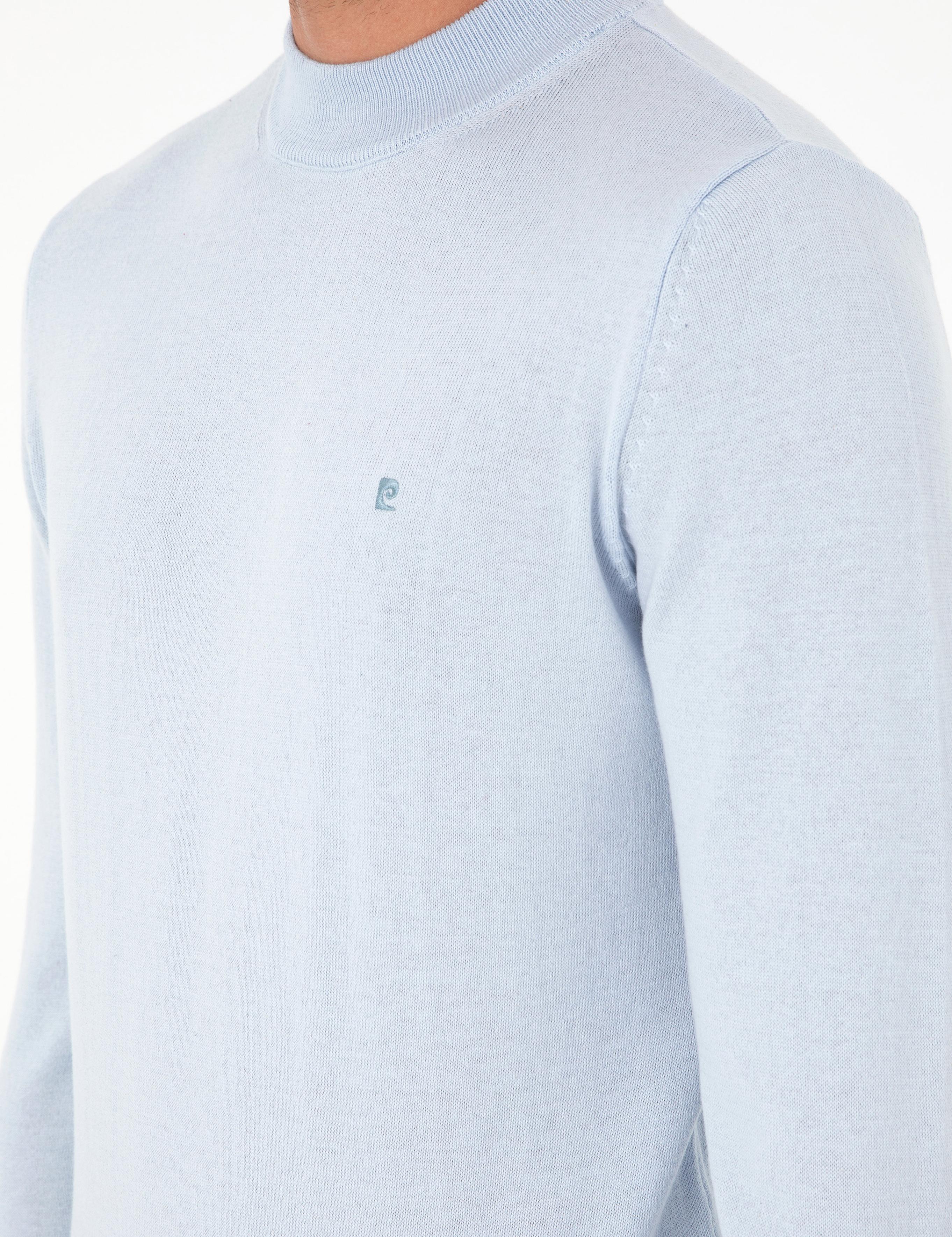 Açık Mavi Slim Fit Çeyrek Yaka Basic Triko Kazak