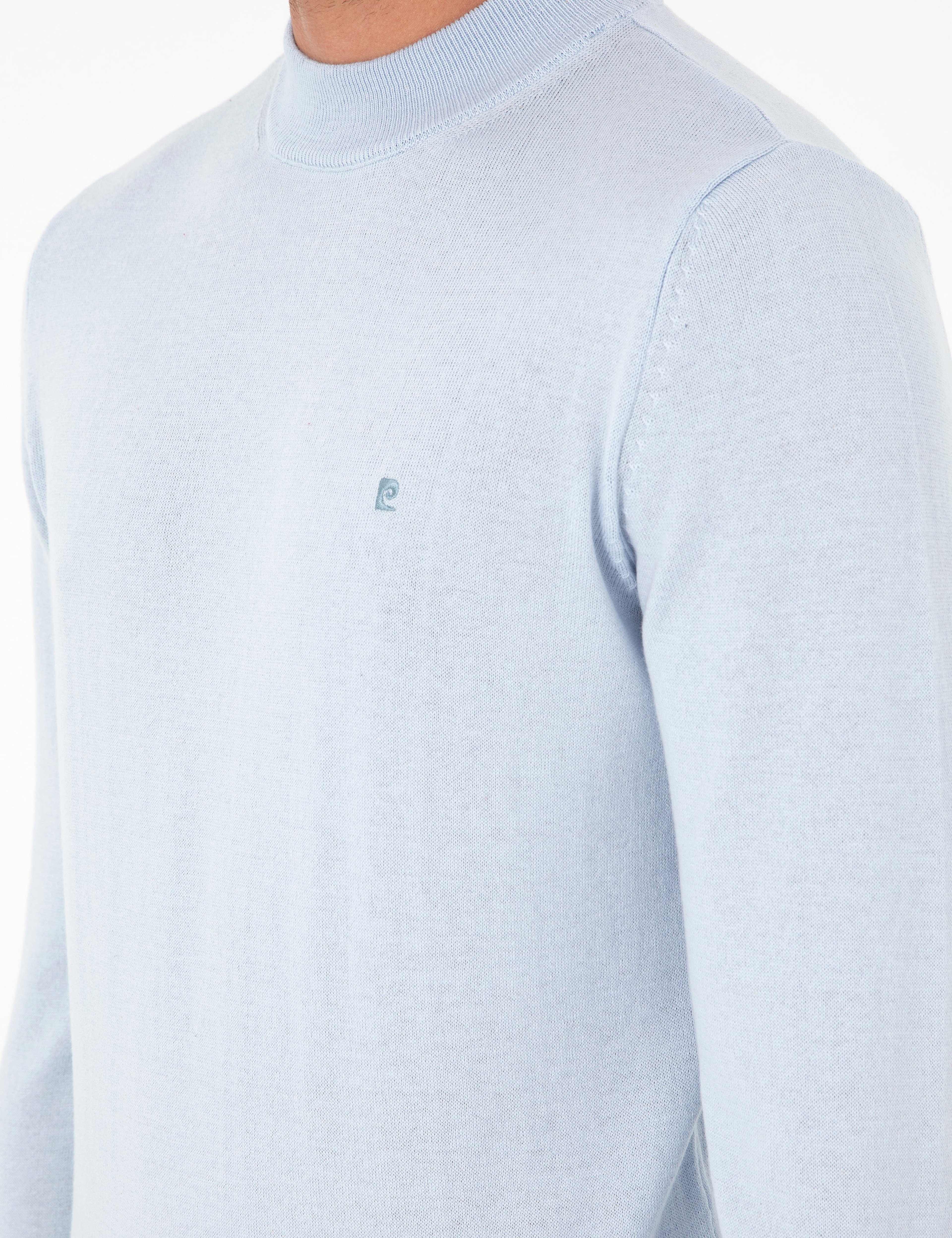 Açık Mavi Slim Fit Yarım Balıkçı Yaka Basic Triko Kazak - Image 7
