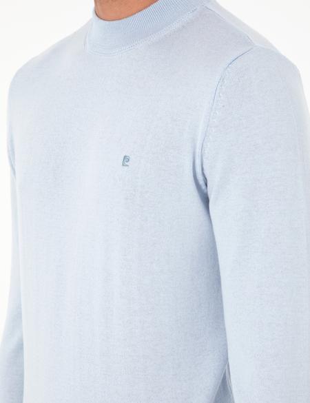 Açık Mavi Slim Fit Çeyrek Yaka Basic Triko Kazak - 50296613003