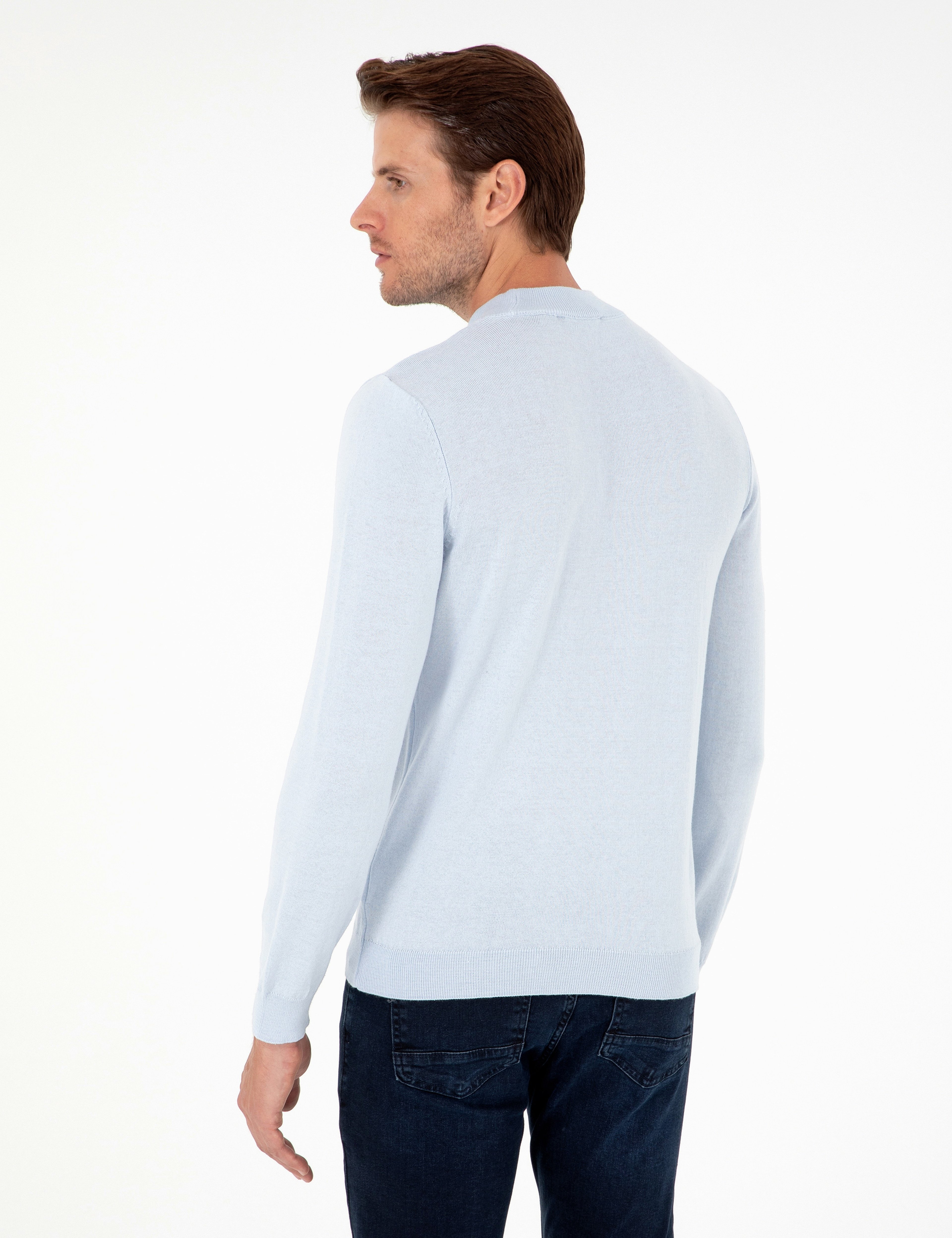 Açık Mavi Slim Fit Yarım Balıkçı Yaka Basic Triko Kazak - Image 5