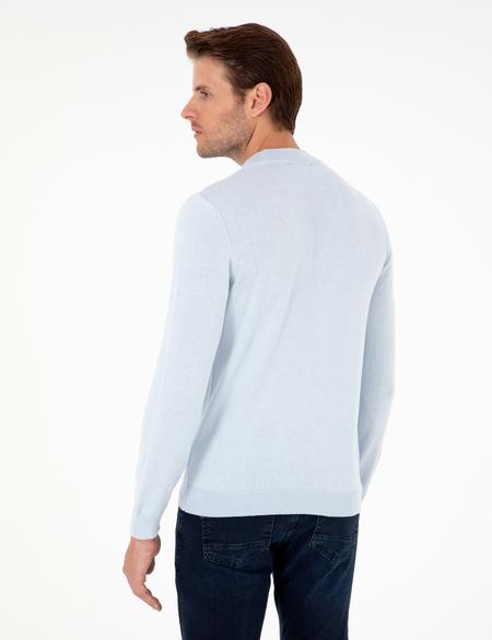 Açık Mavi Slim Fit Çeyrek Yaka Basic Triko Kazak - 50296613003