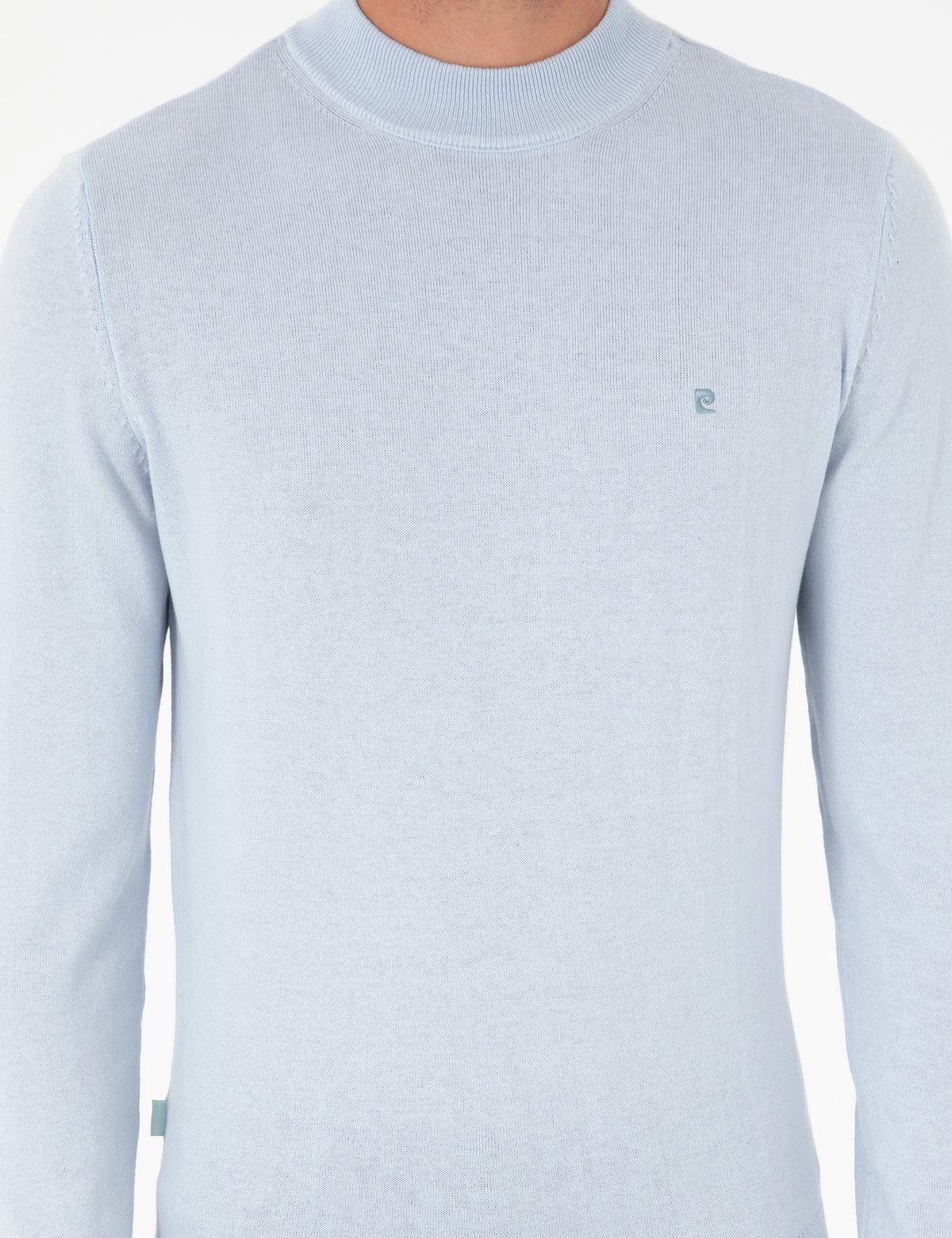 Açık Mavi Slim Fit Çeyrek Yaka Basic Triko Kazak - 50296613003