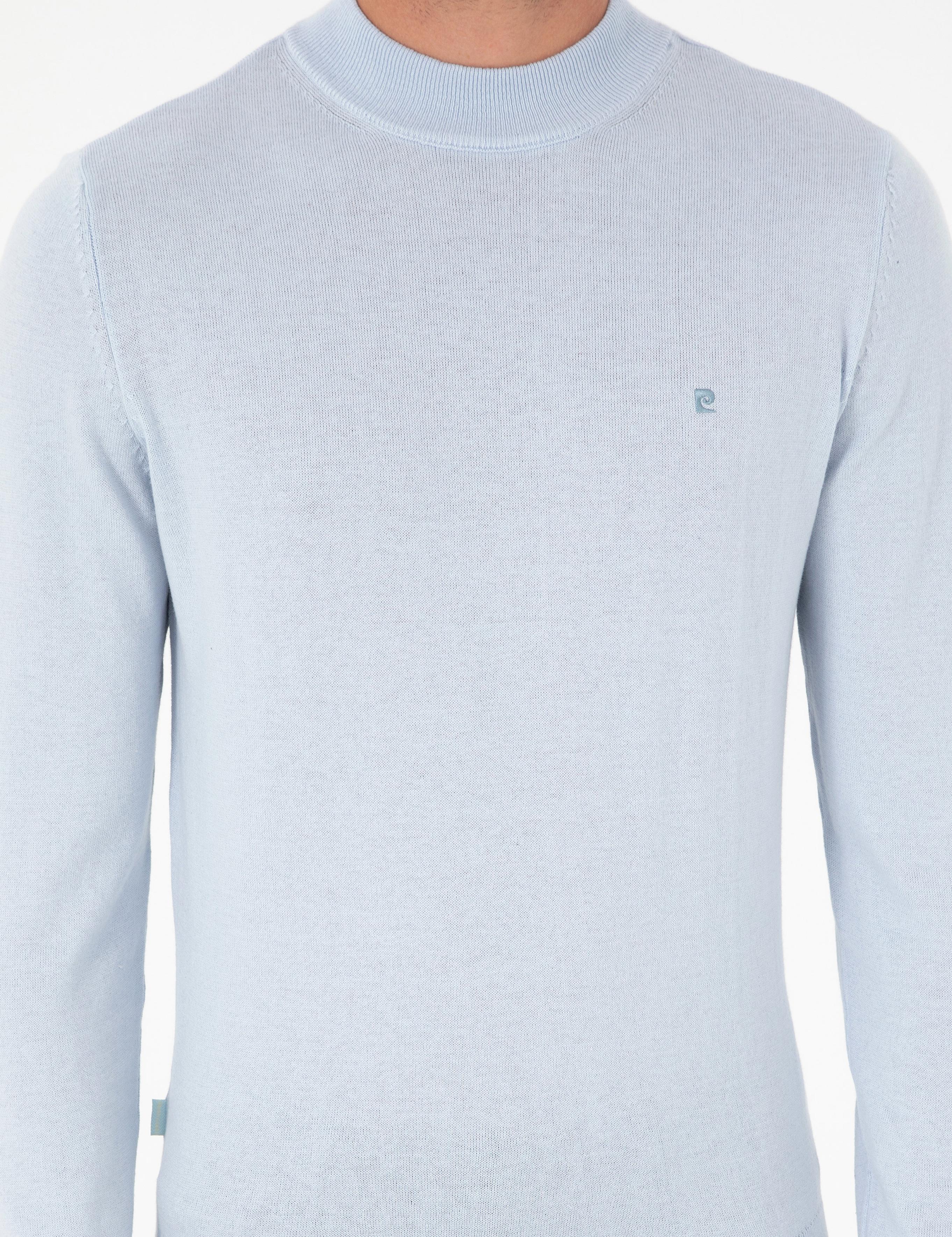 Açık Mavi Slim Fit Çeyrek Yaka Basic Triko Kazak