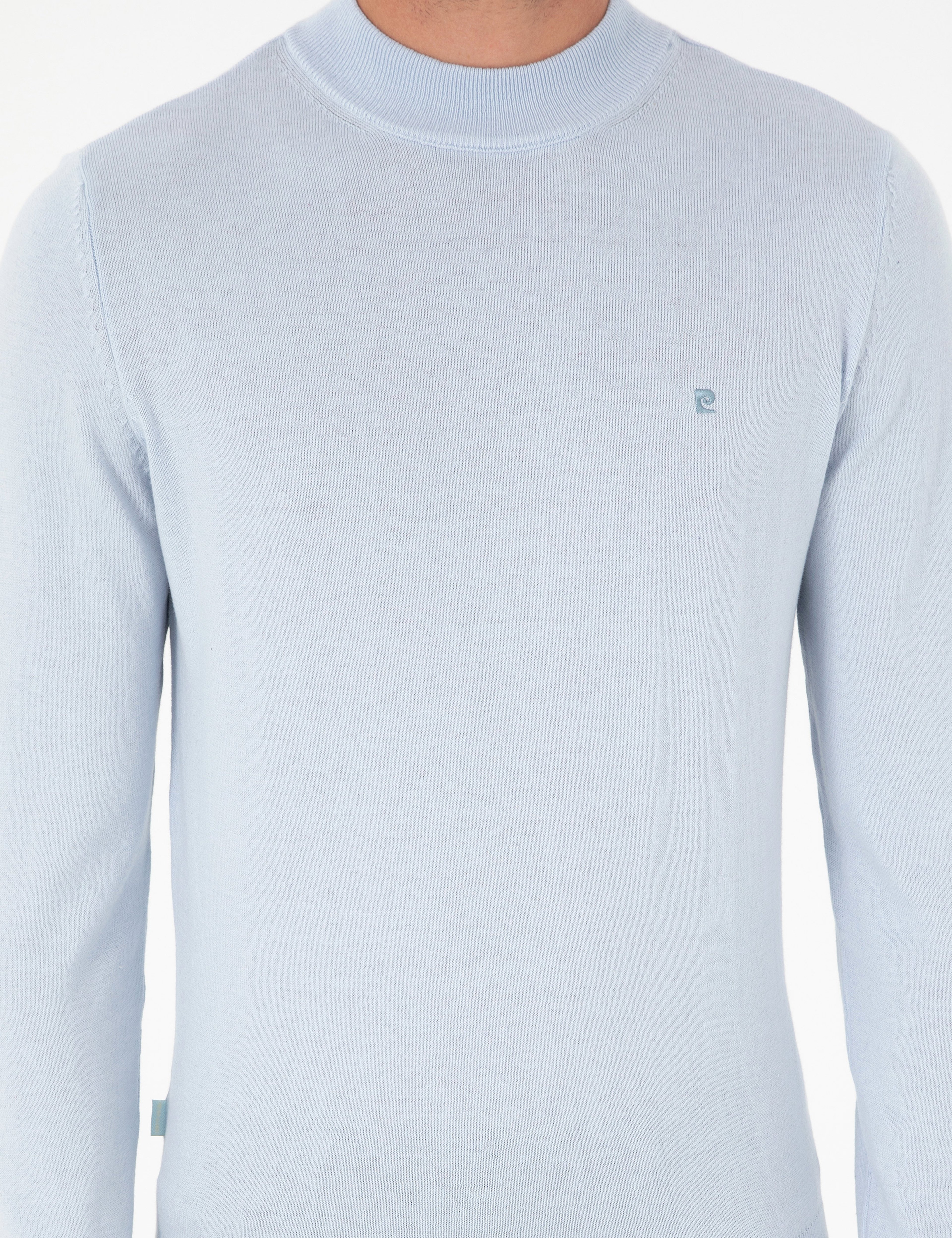 Açık Mavi Slim Fit Yarım Balıkçı Yaka Basic Triko Kazak