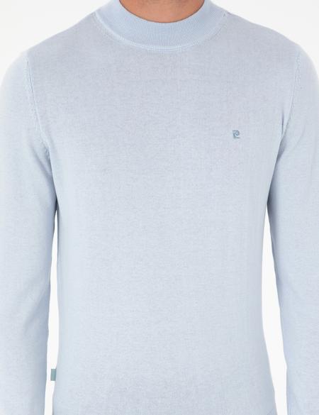 Açık Mavi Slim Fit Çeyrek Yaka Basic Triko Kazak - 50296613003