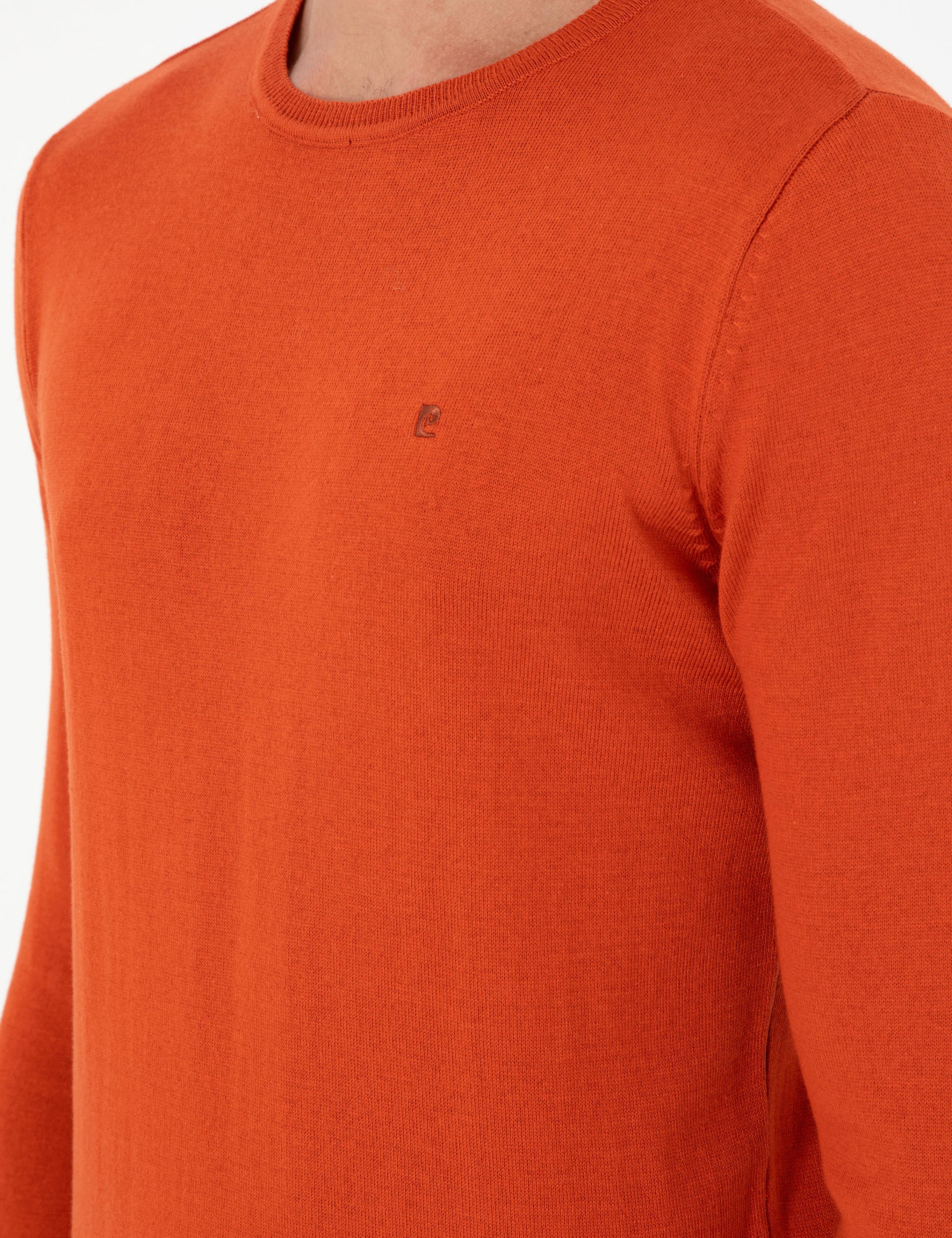 Turuncu Slim Fit Bisiklet Yaka Basic Triko Kazak