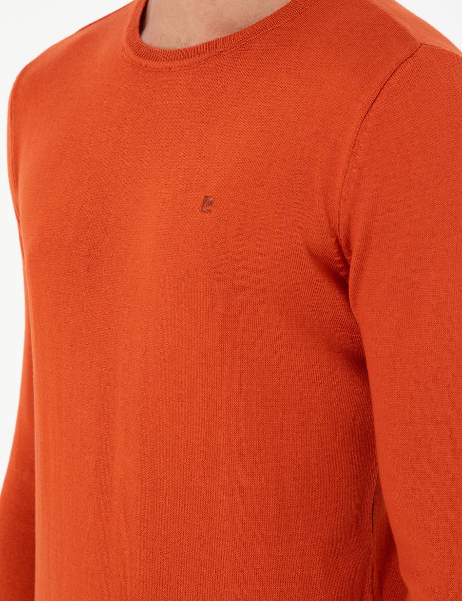 Turuncu Slim Fit Bisiklet Yaka Basic Triko Kazak