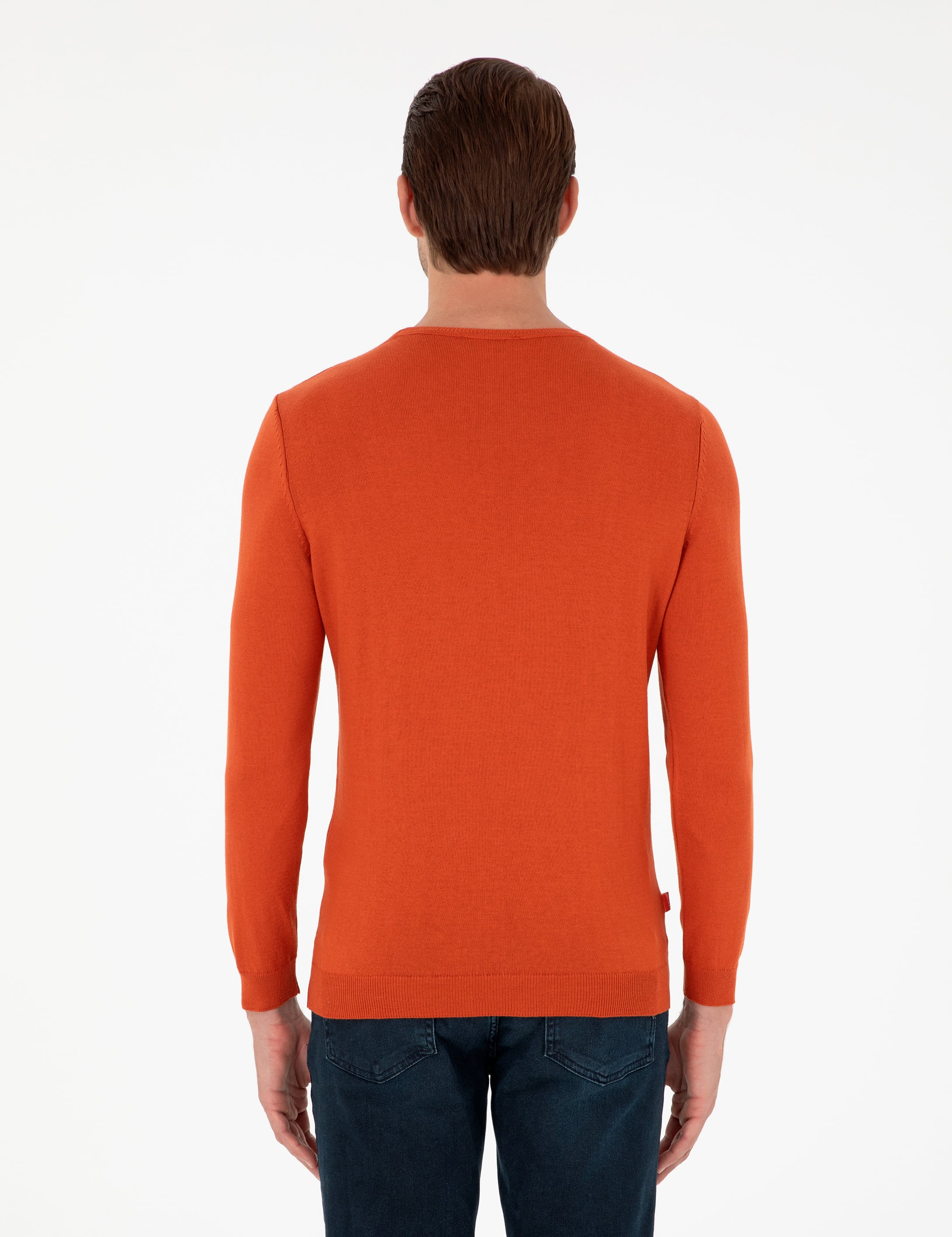 Turuncu Slim Fit Bisiklet Yaka Basic Triko Kazak