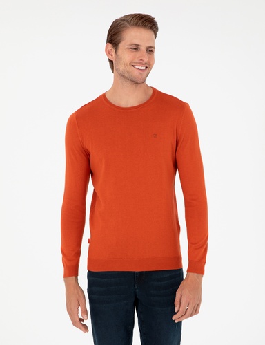 Turuncu Slim Fit Bisiklet Yaka Basic Triko Kazak