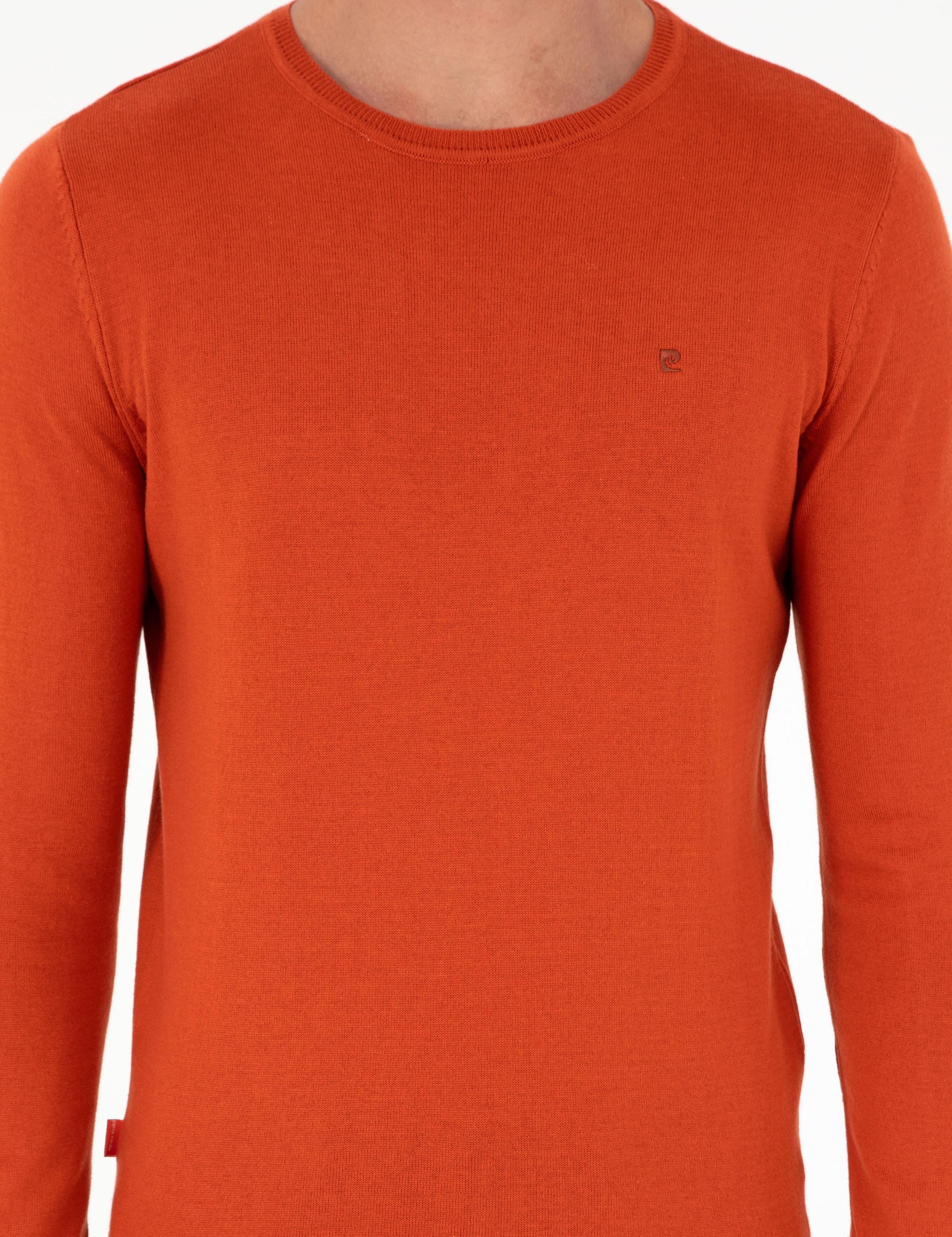 Turuncu Slim Fit Bisiklet Yaka Basic Triko Kazak