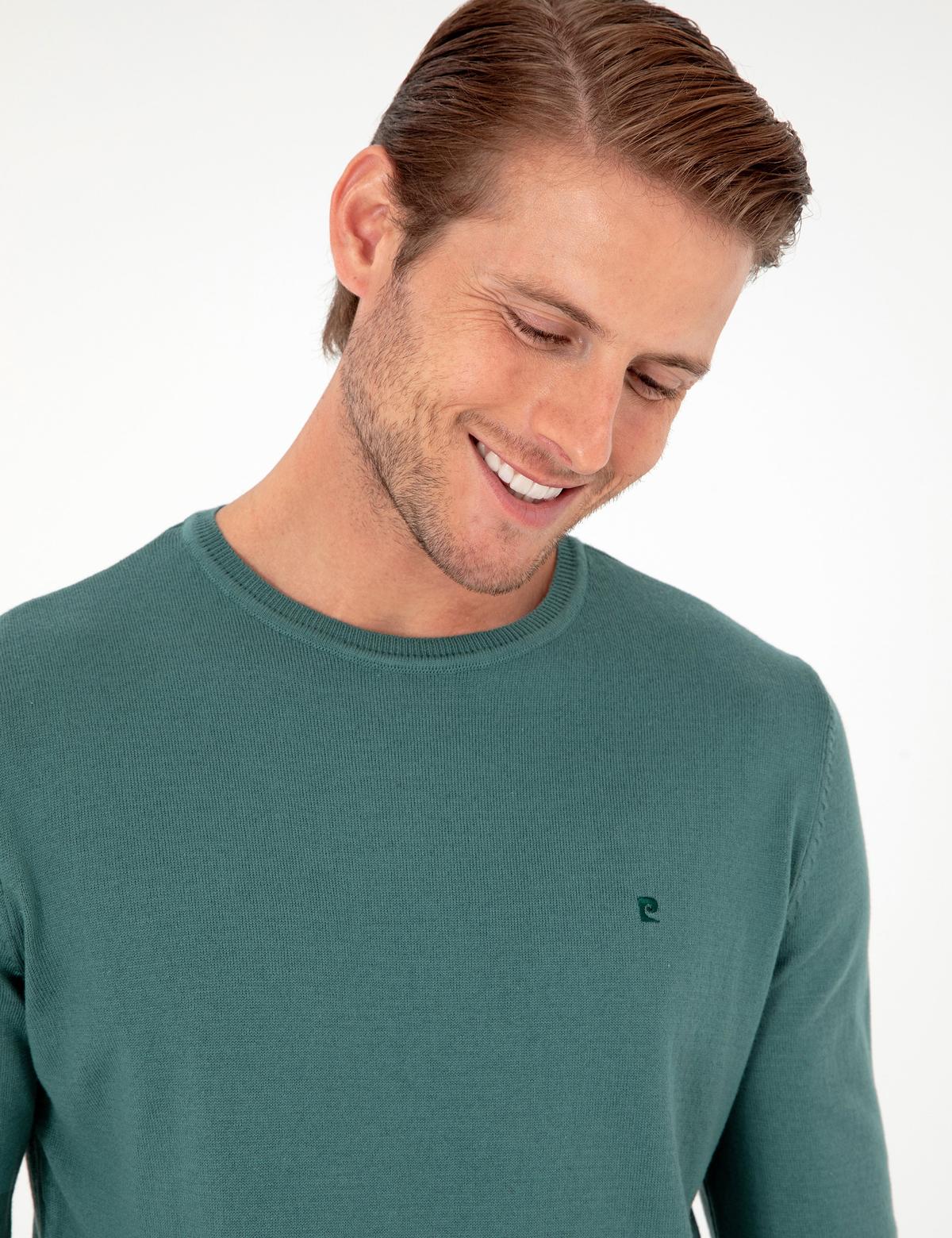 Yeşil Slim Fit Bisiklet Yaka Basic Triko Kazak - 50296621049