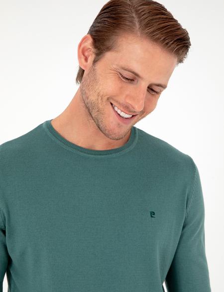 Yeşil Slim Fit Bisiklet Yaka Basic Triko Kazak - 50296621049