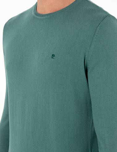 Yeşil Slim Fit Bisiklet Yaka Basic Triko Kazak